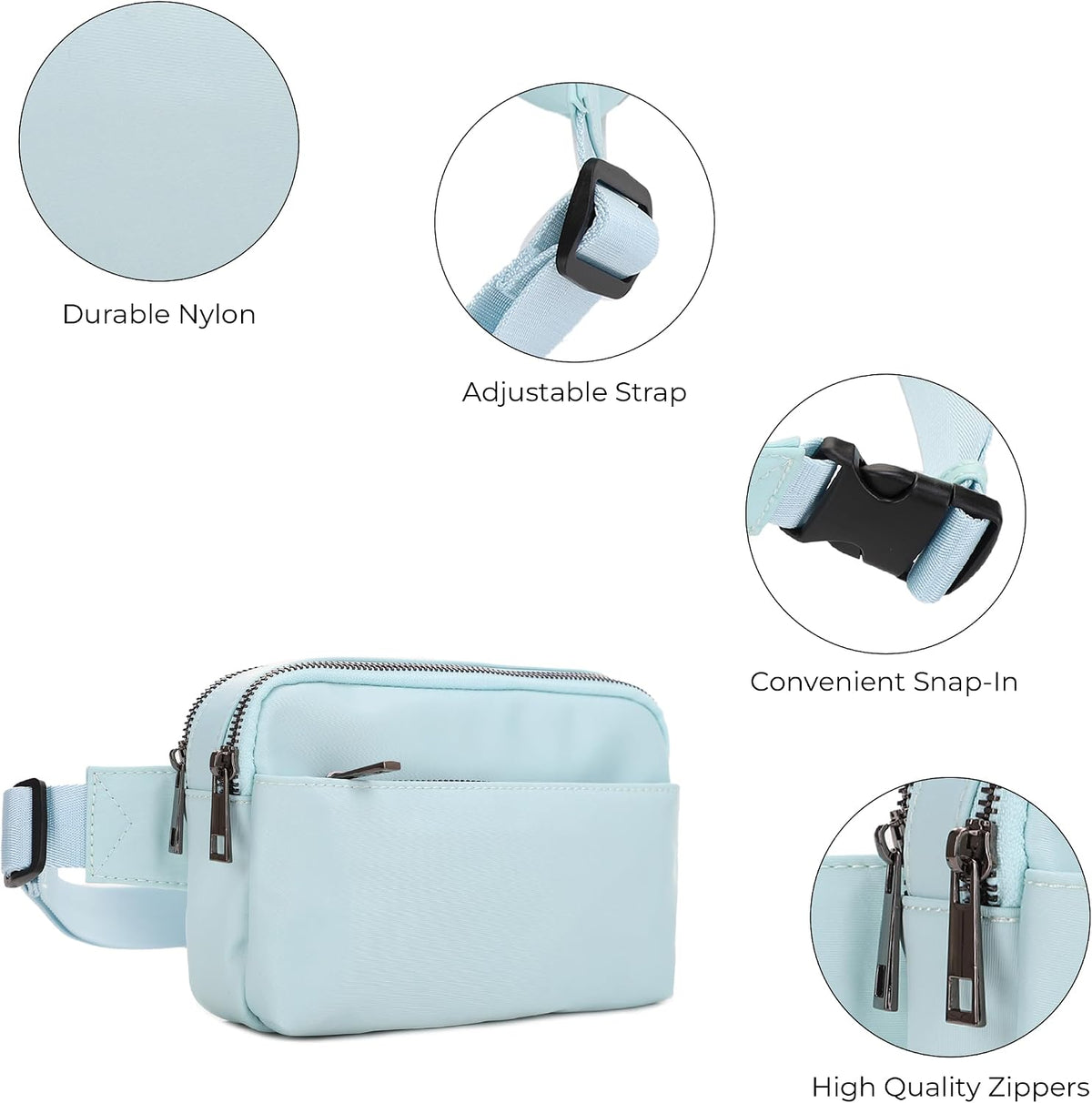 Crossbody Nylon Waist Pack with Adjustable Buckle Strap Fashion Multi Pocket Belt Bag | Neon Green