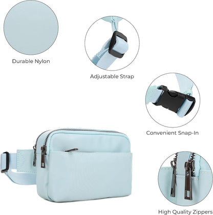Crossbody Nylon Waist Pack with Adjustable Buckle Strap Fashion Multi Pocket Belt Bag | Neon Green