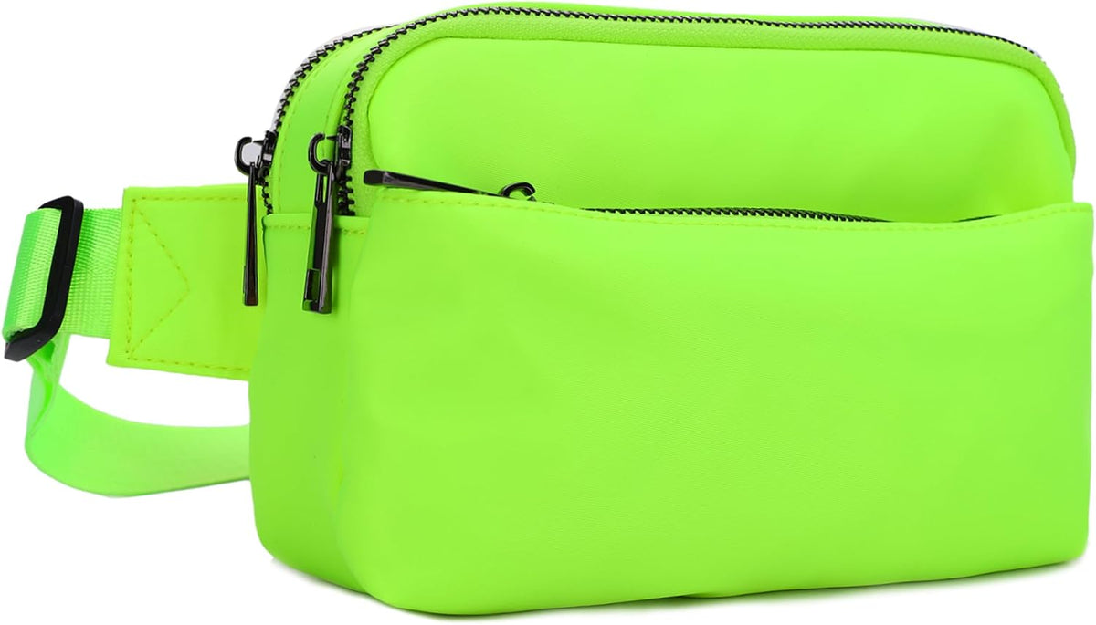 Crossbody Nylon Waist Pack with Adjustable Buckle Strap Fashion Multi Pocket Belt Bag | Neon Green