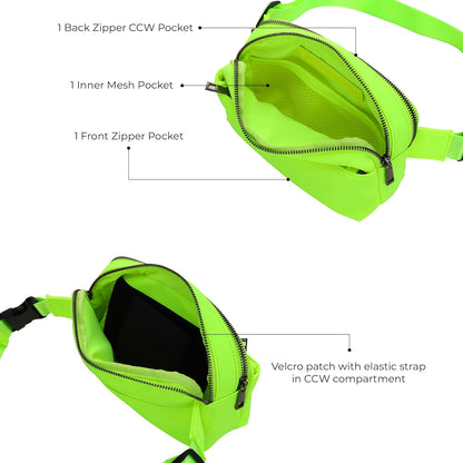 Crossbody Nylon Waist Pack with Adjustable Buckle Strap Fashion Multi Pocket Belt Bag | Neon Green