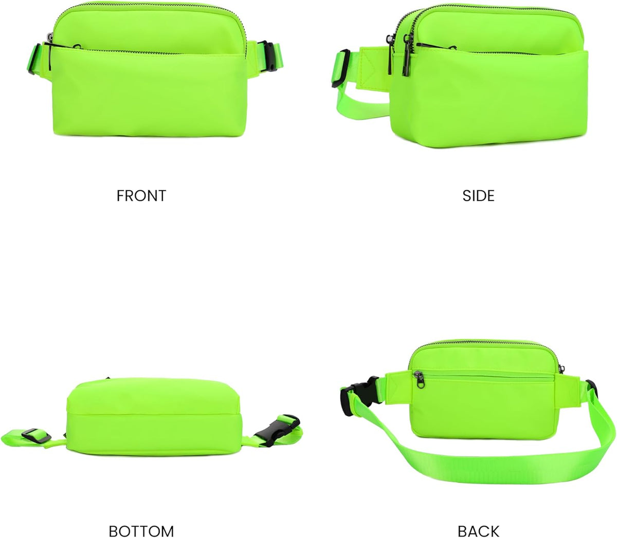Crossbody Nylon Waist Pack with Adjustable Buckle Strap Fashion Multi Pocket Belt Bag | Neon Green