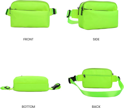 Crossbody Nylon Waist Pack with Adjustable Buckle Strap Fashion Multi Pocket Belt Bag | Neon Green