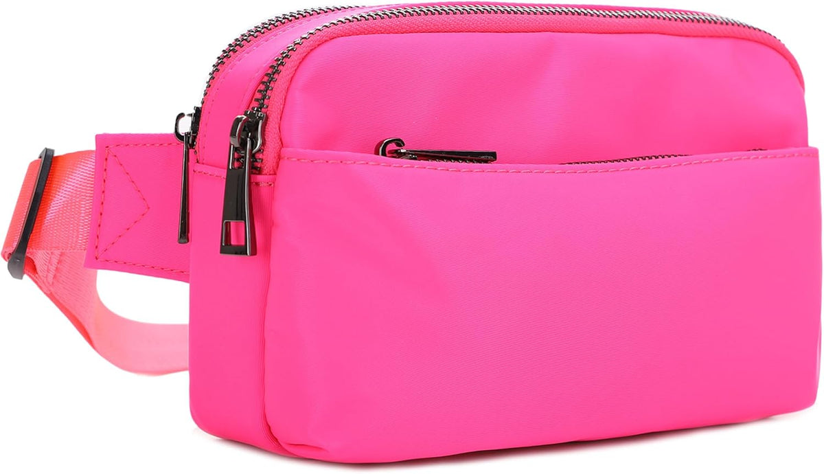 Crossbody Nylon Waist Pack with Adjustable Buckle Strap Fashion Multi Pocket Belt Bag | Neon Green