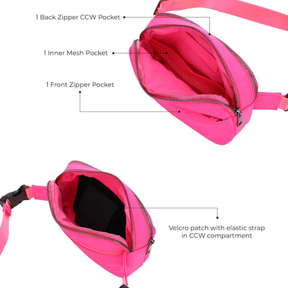 Crossbody Nylon Waist Pack with Adjustable Buckle Strap Fashion Multi Pocket Belt Bag | Neon Green