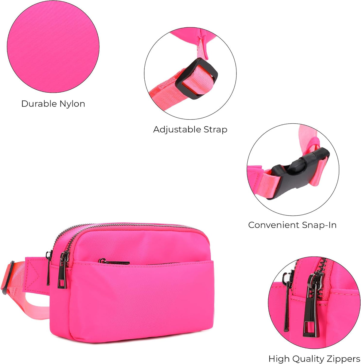 Crossbody Nylon Waist Pack with Adjustable Buckle Strap Fashion Multi Pocket Belt Bag | Neon Green