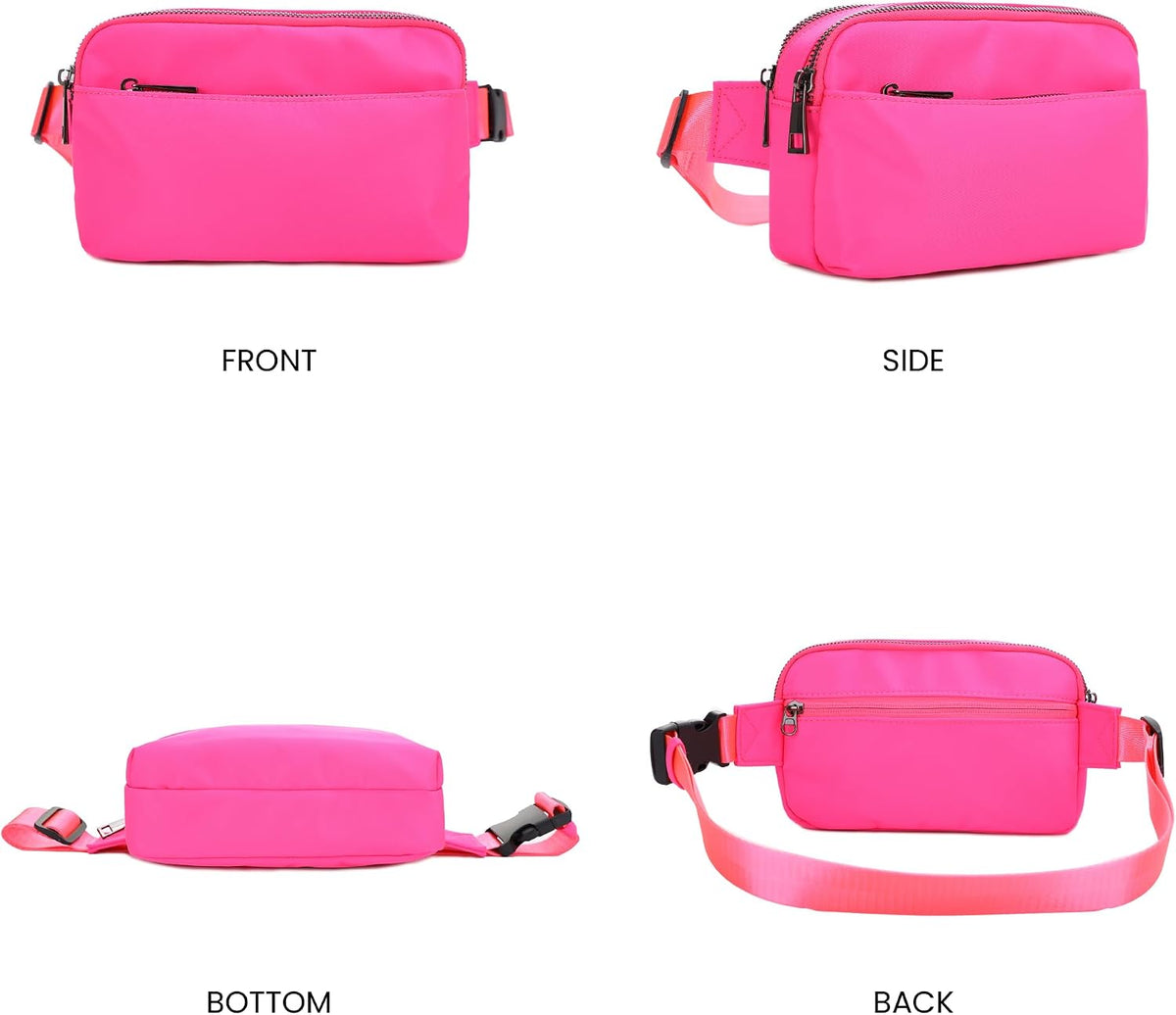 Crossbody Nylon Waist Pack with Adjustable Buckle Strap Fashion Multi Pocket Belt Bag | Neon Green