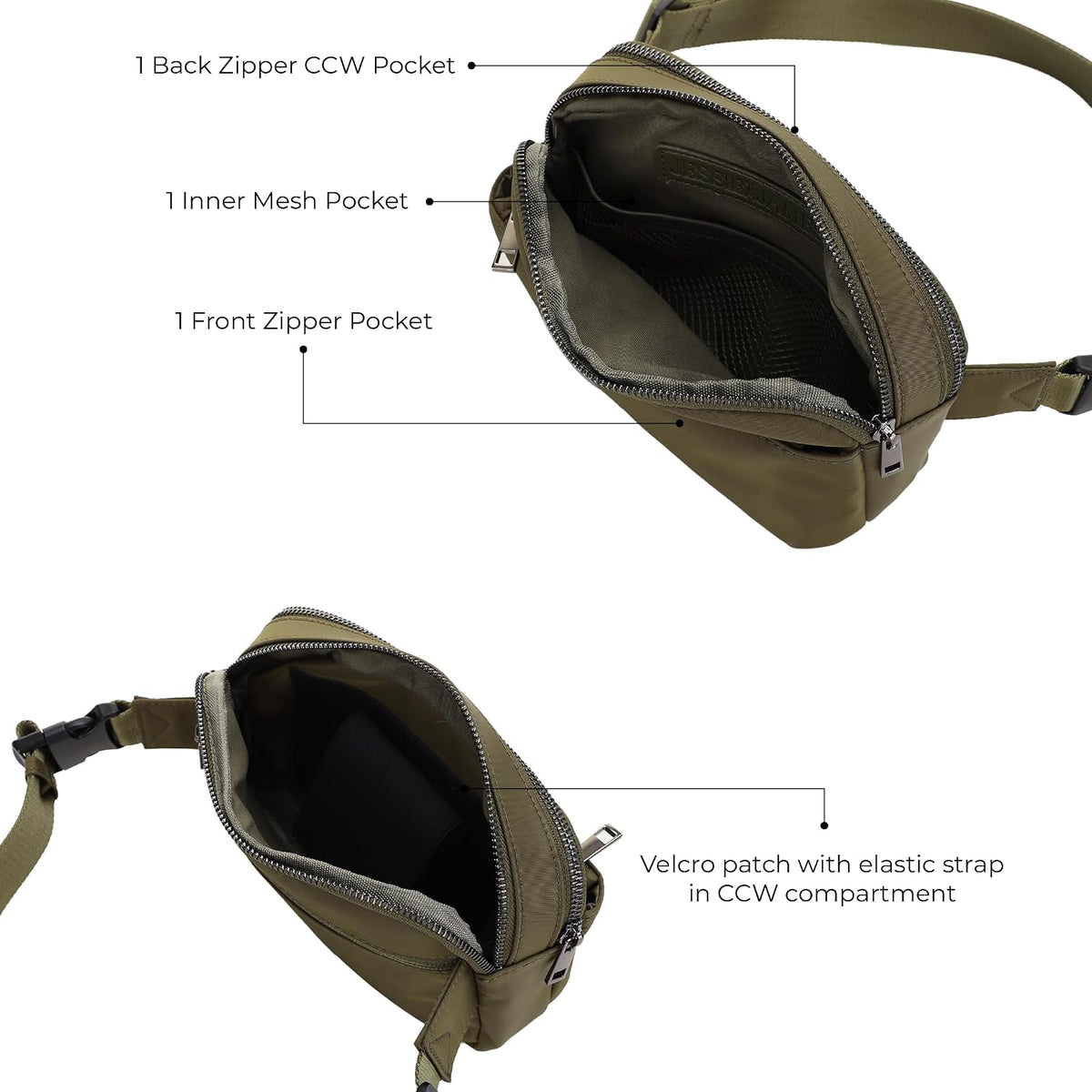Crossbody Nylon Waist Pack with Adjustable Buckle Strap Fashion Multi Pocket Belt Bag | Neon Green