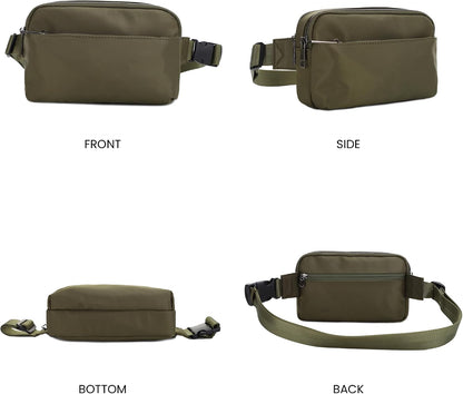 Crossbody Nylon Waist Pack with Adjustable Buckle Strap Fashion Multi Pocket Belt Bag | Neon Green