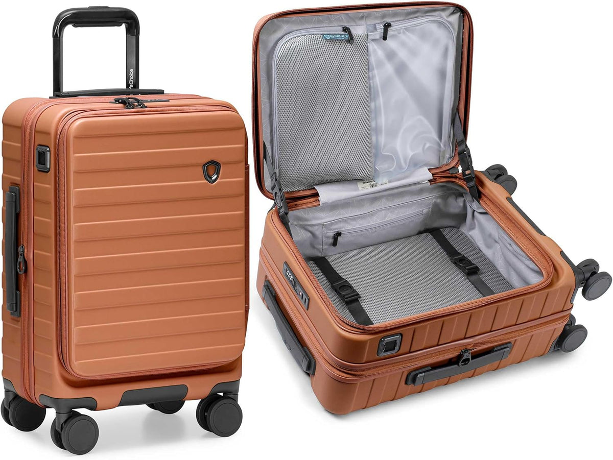 Novia Top Opening Expandable Polycarbonate Luggage with Spinner Wheels, Autumn Leaves, 21-Inch Carry-on