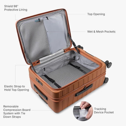 Novia Top Opening Expandable Polycarbonate Luggage with Spinner Wheels, Autumn Leaves, 21-Inch Carry-on