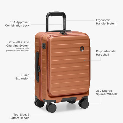 Novia Top Opening Expandable Polycarbonate Luggage with Spinner Wheels, Autumn Leaves, 21-Inch Carry-on