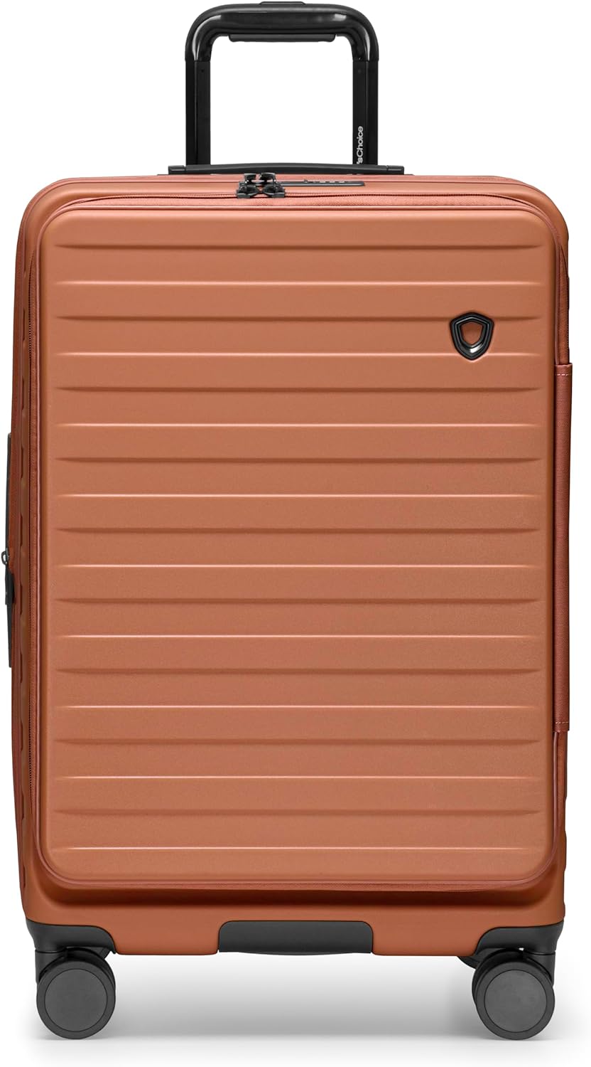 Novia Top Opening Expandable Polycarbonate Luggage with Spinner Wheels, Autumn Leaves, 21-Inch Carry-on