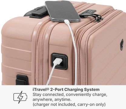 Novia Top Opening Expandable Polycarbonate Luggage with Spinner Wheels, Autumn Leaves, 21-Inch Carry-on