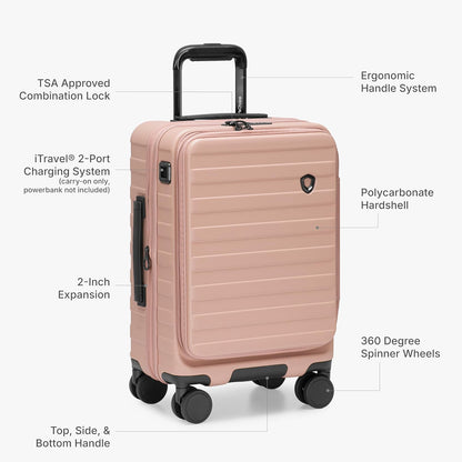 Novia Top Opening Expandable Polycarbonate Luggage with Spinner Wheels, Autumn Leaves, 21-Inch Carry-on