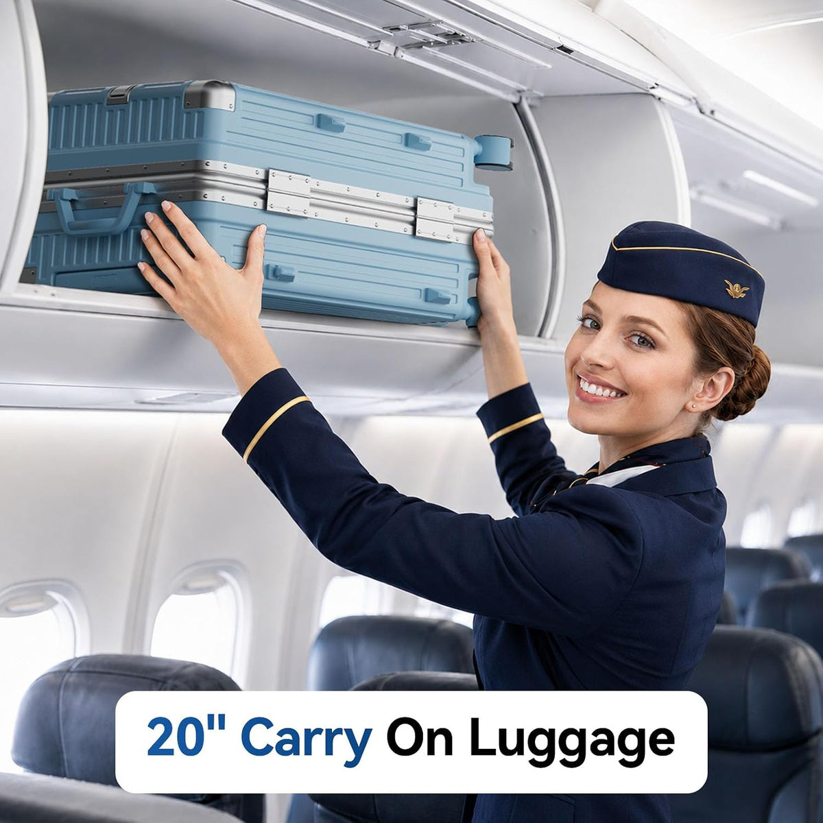 Carry On Luggage, Zipperless Hardside Suitcase, Mint Green, 20 in | Aluminum Frame, Airline Approved, Charger Port, Cup and Phone Holder, Side and Front Hook, Metal Corner Protectors, TSA Lock