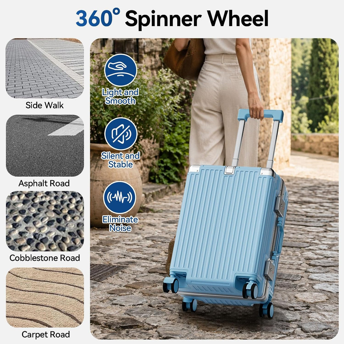 Carry On Luggage, Zipperless Hardside Suitcase, Mint Green, 20 in | Aluminum Frame, Airline Approved, Charger Port, Cup and Phone Holder, Side and Front Hook, Metal Corner Protectors, TSA Lock