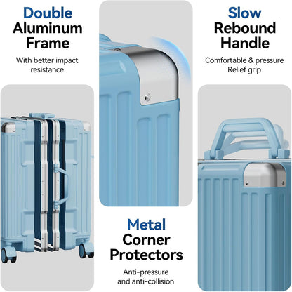 Carry On Luggage, Zipperless Hardside Suitcase, Mint Green, 20 in | Aluminum Frame, Airline Approved, Charger Port, Cup and Phone Holder, Side and Front Hook, Metal Corner Protectors, TSA Lock