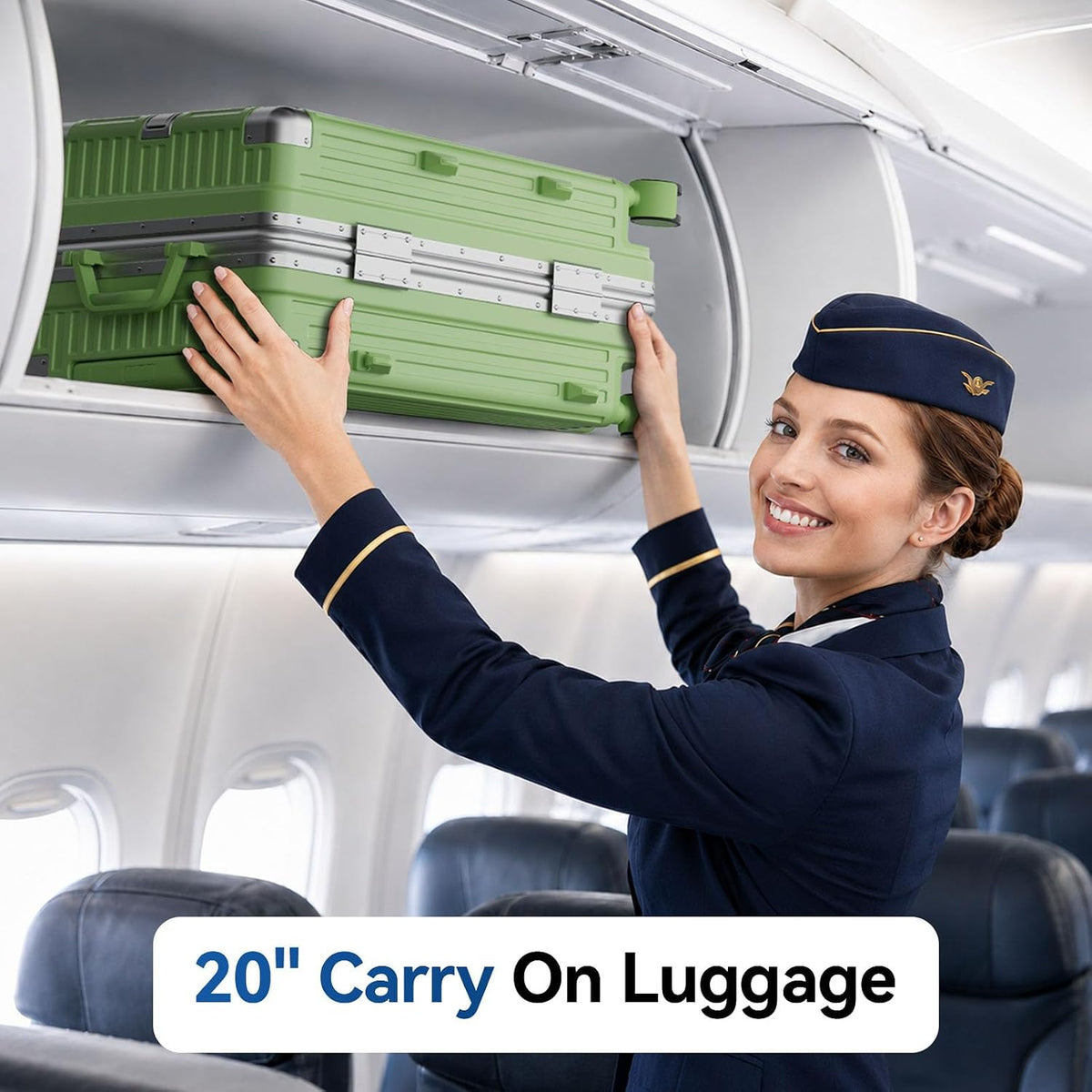 Carry On Luggage, Zipperless Hardside Suitcase, Mint Green, 20 in | Aluminum Frame, Airline Approved, Charger Port, Cup and Phone Holder, Side and Front Hook, Metal Corner Protectors, TSA Lock
