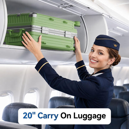 Carry On Luggage, Zipperless Hardside Suitcase, Mint Green, 20 in | Aluminum Frame, Airline Approved, Charger Port, Cup and Phone Holder, Side and Front Hook, Metal Corner Protectors, TSA Lock