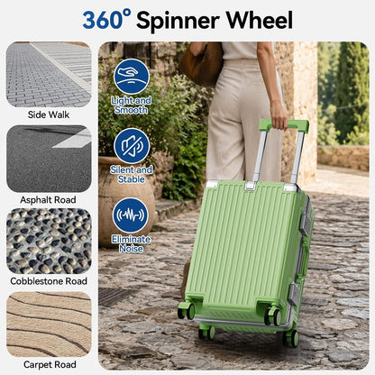 Carry On Luggage, Zipperless Hardside Suitcase, Mint Green, 20 in | Aluminum Frame, Airline Approved, Charger Port, Cup and Phone Holder, Side and Front Hook, Metal Corner Protectors, TSA Lock