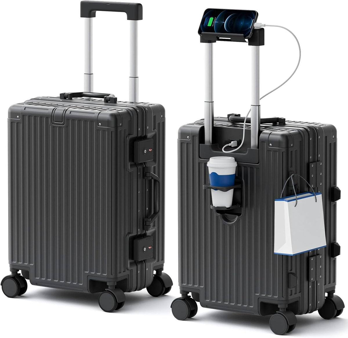 Carry On Luggage, Zipperless Hardside Suitcase, Mint Green, 20 in | Aluminum Frame, Airline Approved, Charger Port, Cup and Phone Holder, Side and Front Hook, Metal Corner Protectors, TSA Lock