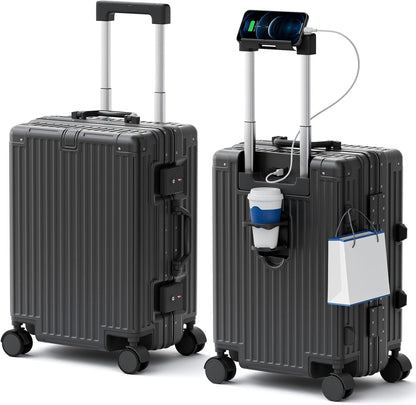 Carry On Luggage, Zipperless Hardside Suitcase, Mint Green, 20 in | Aluminum Frame, Airline Approved, Charger Port, Cup and Phone Holder, Side and Front Hook, Metal Corner Protectors, TSA Lock