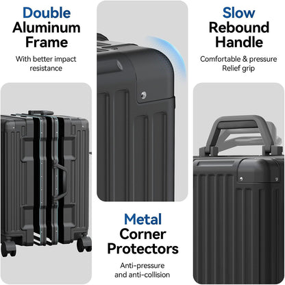 Carry On Luggage, Zipperless Hardside Suitcase, Mint Green, 20 in | Aluminum Frame, Airline Approved, Charger Port, Cup and Phone Holder, Side and Front Hook, Metal Corner Protectors, TSA Lock