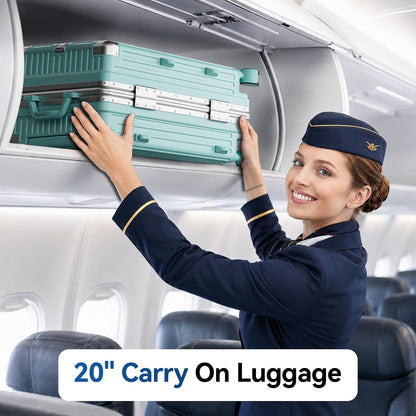 Carry On Luggage, Zipperless Hardside Suitcase, Mint Green, 20 in | Aluminum Frame, Airline Approved, Charger Port, Cup and Phone Holder, Side and Front Hook, Metal Corner Protectors, TSA Lock
