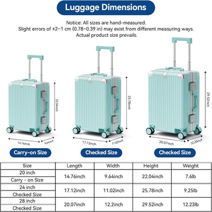 Carry On Luggage, Zipperless Hardside Suitcase, Mint Green, 20 in | Aluminum Frame, Airline Approved, Charger Port, Cup and Phone Holder, Side and Front Hook, Metal Corner Protectors, TSA Lock