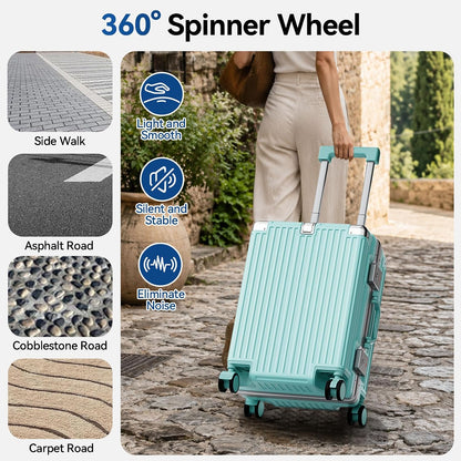 Carry On Luggage, Zipperless Hardside Suitcase, Mint Green, 20 in | Aluminum Frame, Airline Approved, Charger Port, Cup and Phone Holder, Side and Front Hook, Metal Corner Protectors, TSA Lock