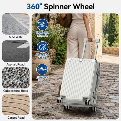 Carry On Luggage, Zipperless Hardside Suitcase, Mint Green, 20 in | Aluminum Frame, Airline Approved, Charger Port, Cup and Phone Holder, Side and Front Hook, Metal Corner Protectors, TSA Lock