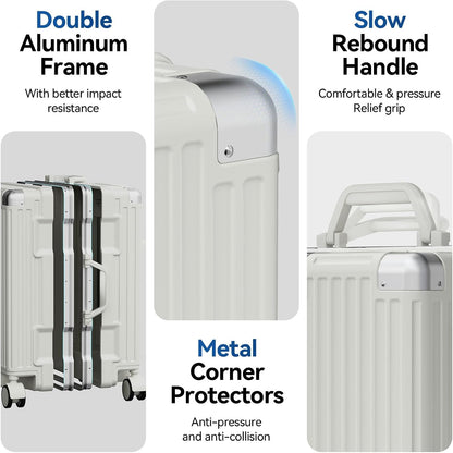Carry On Luggage, Zipperless Hardside Suitcase, Mint Green, 20 in | Aluminum Frame, Airline Approved, Charger Port, Cup and Phone Holder, Side and Front Hook, Metal Corner Protectors, TSA Lock