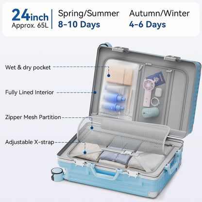 Carry On Luggage, Zipperless Hardside Suitcase, Mint Green, 20 in | Aluminum Frame, Airline Approved, Charger Port, Cup and Phone Holder, Side and Front Hook, Metal Corner Protectors, TSA Lock