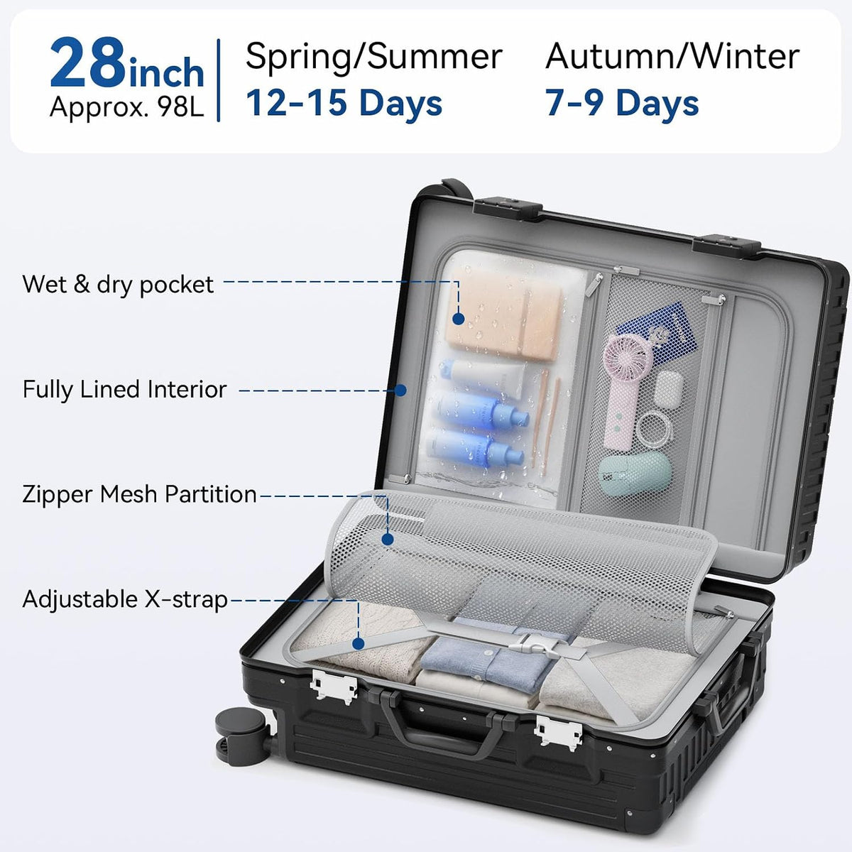 Carry On Luggage, Zipperless Hardside Suitcase, Mint Green, 20 in | Aluminum Frame, Airline Approved, Charger Port, Cup and Phone Holder, Side and Front Hook, Metal Corner Protectors, TSA Lock