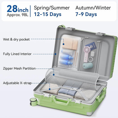 Carry On Luggage, Zipperless Hardside Suitcase, Mint Green, 20 in | Aluminum Frame, Airline Approved, Charger Port, Cup and Phone Holder, Side and Front Hook, Metal Corner Protectors, TSA Lock