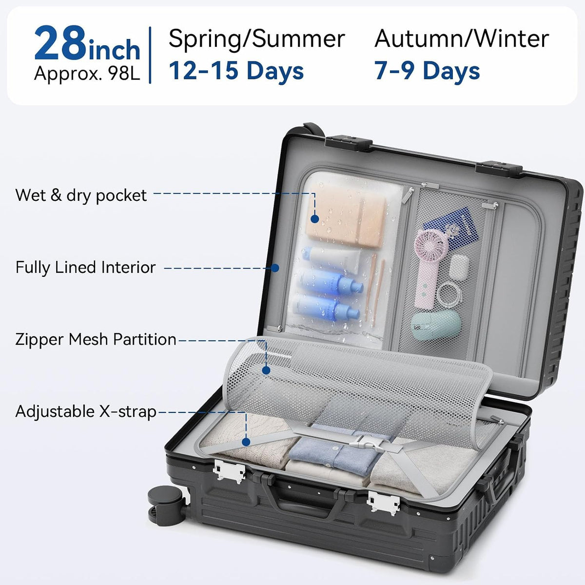 Carry On Luggage, Zipperless Hardside Suitcase, Mint Green, 20 in | Aluminum Frame, Airline Approved, Charger Port, Cup and Phone Holder, Side and Front Hook, Metal Corner Protectors, TSA Lock