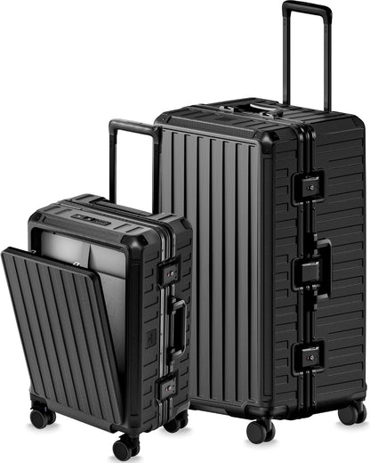 LUGGEX Zipperless Carry On Luggage with Spinner Wheels 22.5" x 15.5" x 9.6", SF81 Aluminum Polycarbonate Hard Shell Front Opening Suitcase, TSA & Cup Holder (ZX-Pro, Olive Green)
