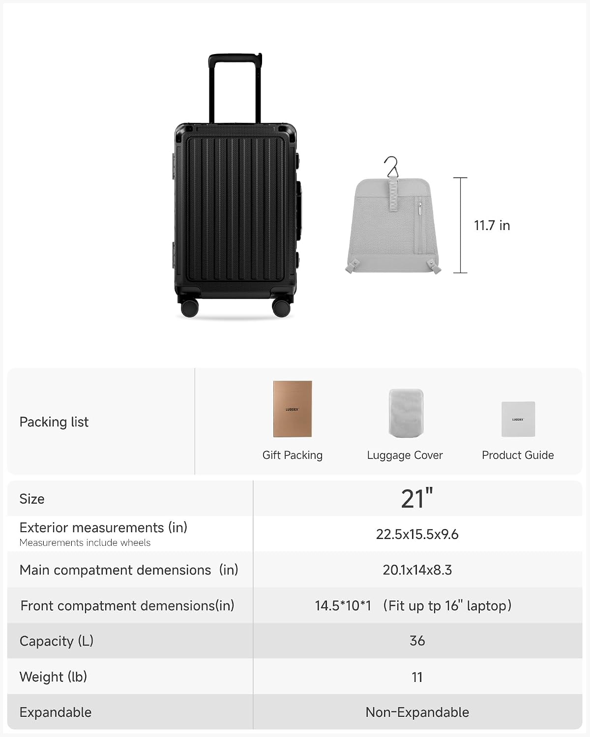 LUGGEX Zipperless Carry On Luggage with Spinner Wheels 22.5" x 15.5" x 9.6", SF81 Aluminum Polycarbonate Hard Shell Front Opening Suitcase, TSA & Cup Holder (ZX-Pro, Olive Green)