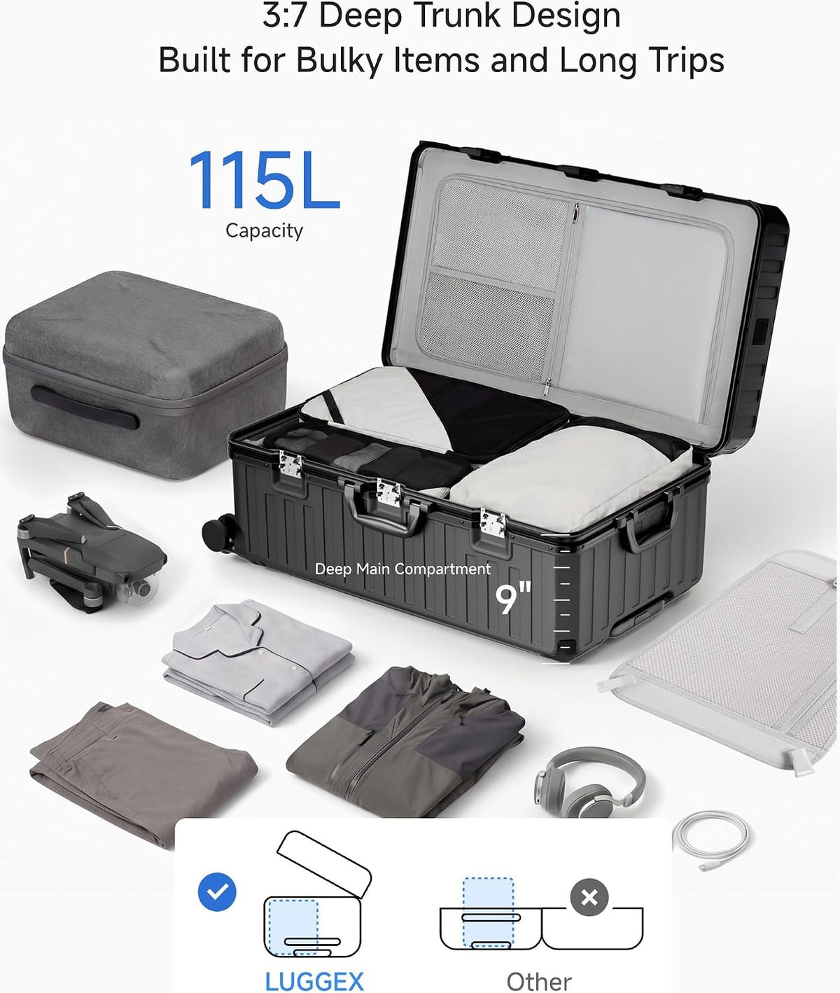 LUGGEX Zipperless Carry On Luggage with Spinner Wheels 22.5" x 15.5" x 9.6", SF81 Aluminum Polycarbonate Hard Shell Front Opening Suitcase, TSA & Cup Holder (ZX-Pro, Olive Green)