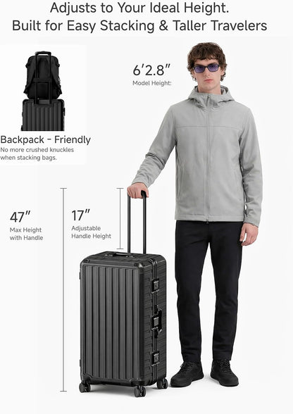 LUGGEX Zipperless Carry On Luggage with Spinner Wheels 22.5" x 15.5" x 9.6", SF81 Aluminum Polycarbonate Hard Shell Front Opening Suitcase, TSA & Cup Holder (ZX-Pro, Olive Green)