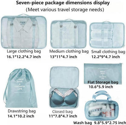 Travel packing cube 7 Piece Set, Suitcase Organizer Luggage Cubes with Wash Bag, suitcase organizer, Multi-Purpose Dispenser Bags (Black)