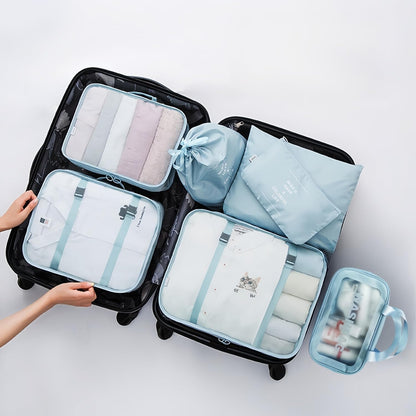 Travel packing cube 7 Piece Set, Suitcase Organizer Luggage Cubes with Wash Bag, suitcase organizer, Multi-Purpose Dispenser Bags (Black)
