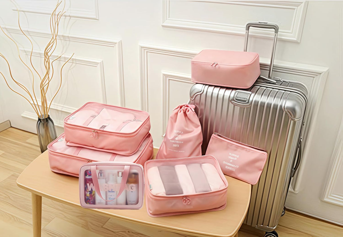 Travel packing cube 7 Piece Set, Suitcase Organizer Luggage Cubes with Wash Bag, suitcase organizer, Multi-Purpose Dispenser Bags (Black)