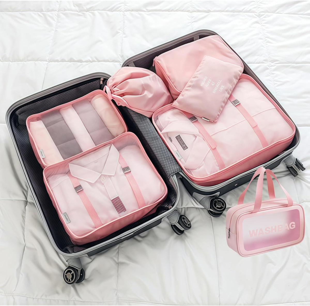 Travel packing cube 7 Piece Set, Suitcase Organizer Luggage Cubes with Wash Bag, suitcase organizer, Multi-Purpose Dispenser Bags (Black)