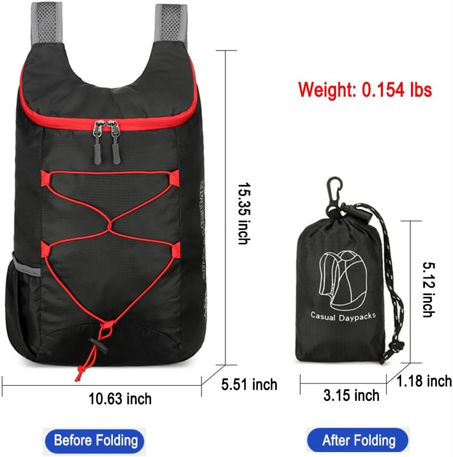 Lightweight and Thin Foldable Backpack, Climbing Bag, Hiking Daypack,15L Waterproof Travel Packable Rucksack (Black)