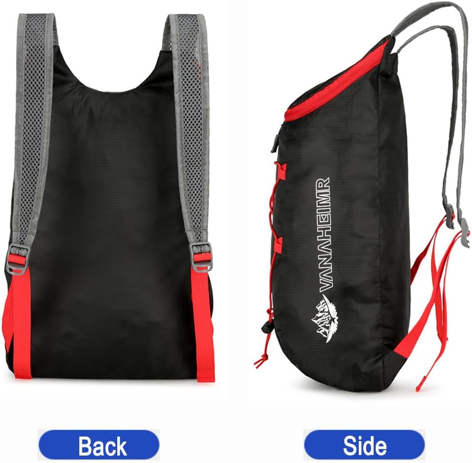 Lightweight and Thin Foldable Backpack, Climbing Bag, Hiking Daypack,15L Waterproof Travel Packable Rucksack (Black)