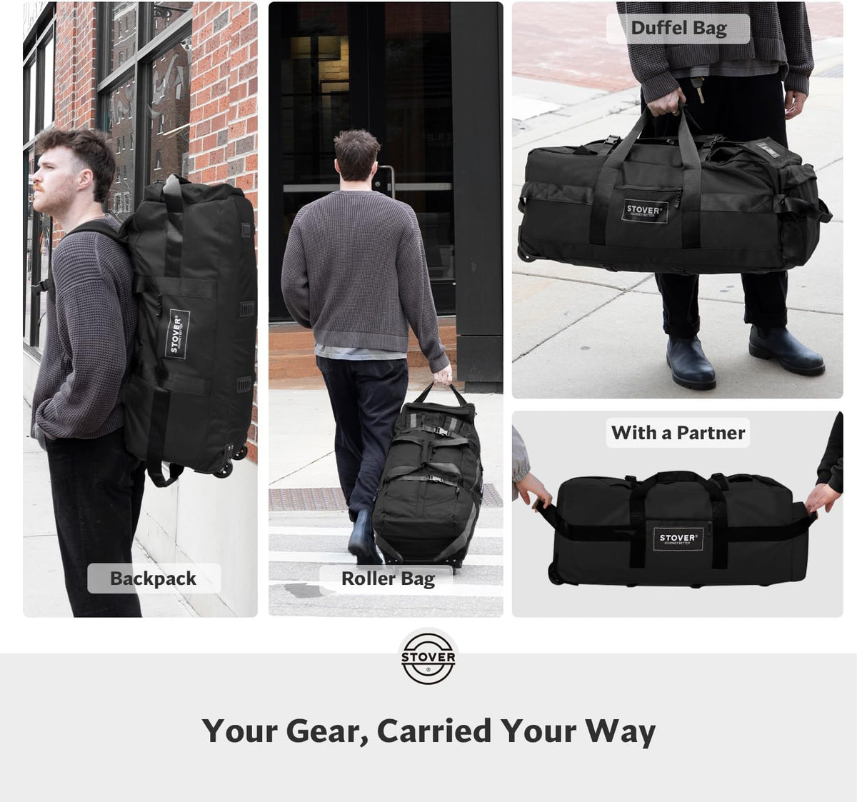 45/80/100L Rolling Duffel Bag with Wheels, X-Large Durable Travel Duffle + Toiletry Bag, Heavy Duty, Packable with Shoulder Straps- Use as Luggage or Backpack, Men/Women (Black)