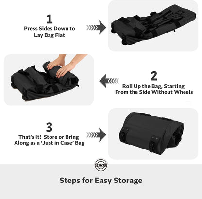 45/80/100L Rolling Duffel Bag with Wheels, X-Large Durable Travel Duffle + Toiletry Bag, Heavy Duty, Packable with Shoulder Straps- Use as Luggage or Backpack, Men/Women (Black)