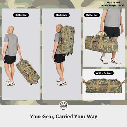 45/80/100L Rolling Duffel Bag with Wheels, X-Large Durable Travel Duffle + Toiletry Bag, Heavy Duty, Packable with Shoulder Straps- Use as Luggage or Backpack, Men/Women (Black)