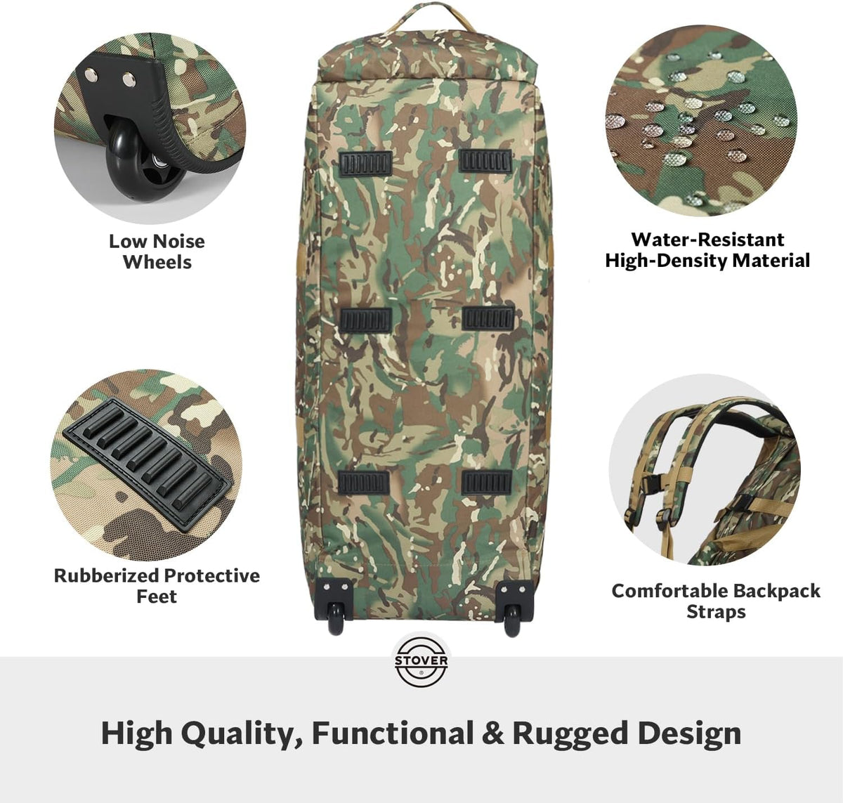 45/80/100L Rolling Duffel Bag with Wheels, X-Large Durable Travel Duffle + Toiletry Bag, Heavy Duty, Packable with Shoulder Straps- Use as Luggage or Backpack, Men/Women (Black)
